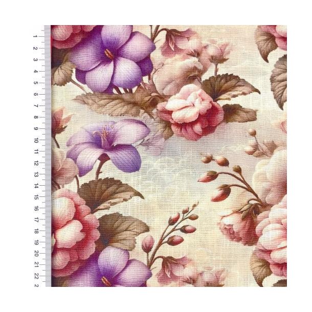 Viscose linen Digital print, Blomster